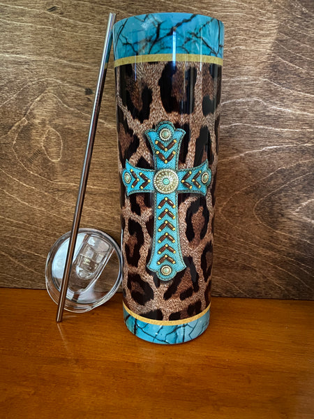 Cheetah/ cross tumbler